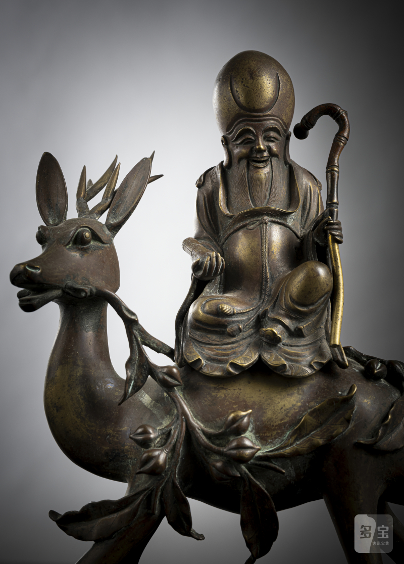 A well cast bronze censer of the Shoulao on a stag - 图4